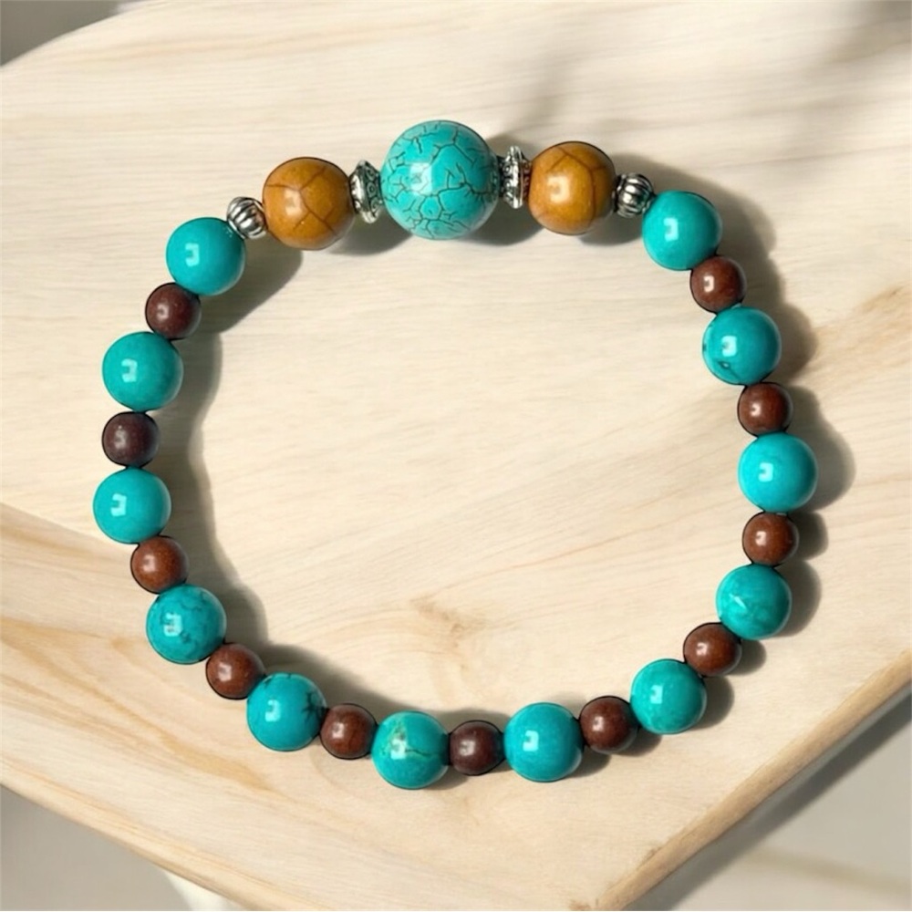 Turquoise and Artisan Stone Beaded Bracelet